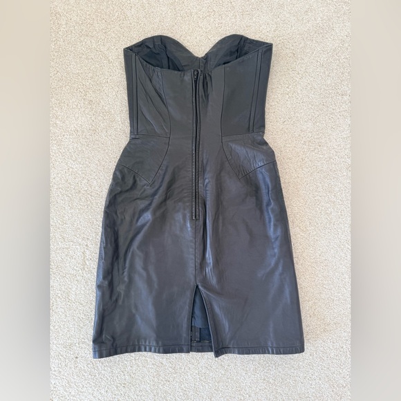 Scully VTG 80's Black Strapless Leather Dress - Picture 3 of 7